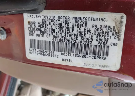 1999 Toyota Camry Le from USA, damaged, VIN 4T1BG22K2XU403782